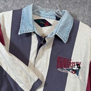 Vintage Disney Mickey Rugby Polo 90s Striped Navy White Blue Mens XXL Denim